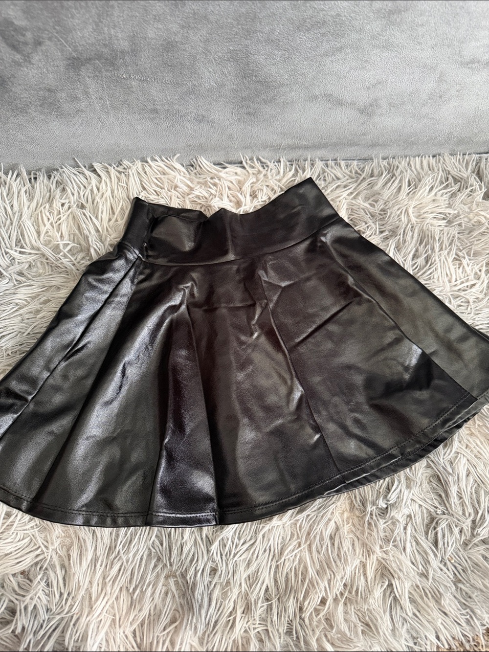 Classic Black Faux Leather Flared Skirt